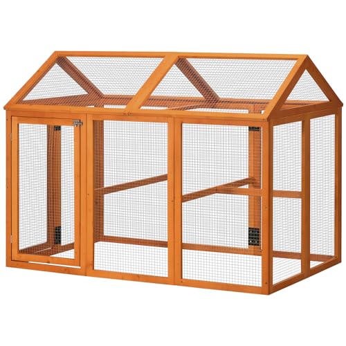 PawHut Enclos poulailler en Bois Cage &agrave; Poules Parc grillag&eacute; 140 x 88,5 x 106 cm - Orange