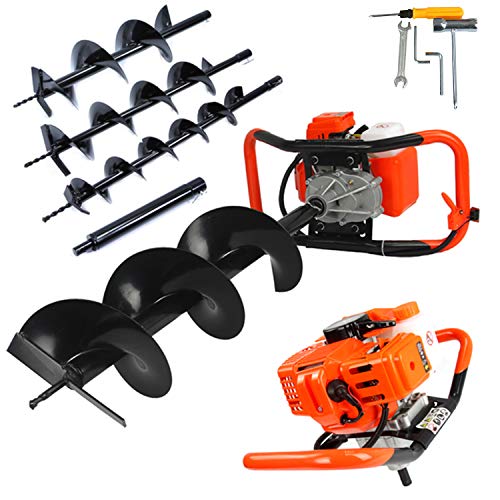 DEMON - Tari&egrave;re thermique avec moteur &agrave; explosion 62 cc, 5,2 CV, avec 3 pointes &Oslash;100 mm, 150 mm, 200 mm + rallonge, m&eacute;lange essence/huile, perceuse de jardin