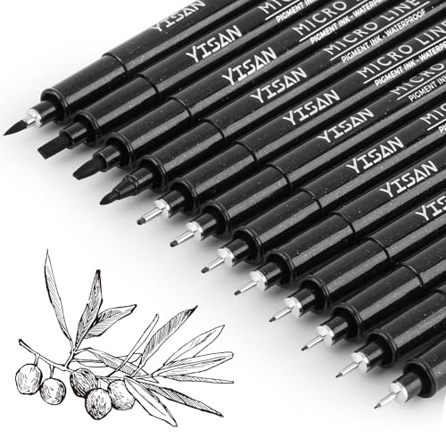 YISAN Feutres Dessin, Stylos Micro, 12 Stylos &agrave; encre Fineliner,Stylo Noir Pointe Fine, Stylo de Dessin Noir,Professionnel Artist Pen, id&eacute;al pour l&rsquo;illustration de l&rsquo;artiste 902195