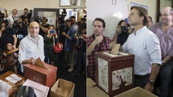 El candidato del Frente Amplio, Daniel Mart&iacute;nez (izquierda de la imagen), recurri&oacute; a la imagen m&aacute;s &eacute;pica del f&uacute;tbol uruguayo al convocar a los votantes a producir un maracanazo en la segunda vuelta electoral. Lacalle Pou (a la derecha), quien sali&oacute; segundo en la primera vuelta electoral del 27 de octubre, lidera las encuestas de intenci&oacute;n de voto.