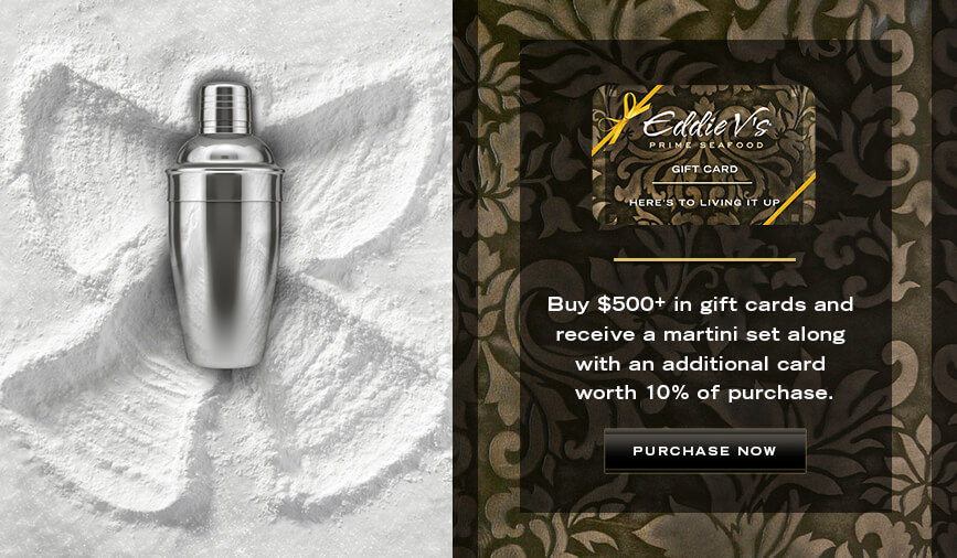 Buy $500+ in gift cards and receive a martini set along with an additional card worth 10% of purchase. Purchase now.