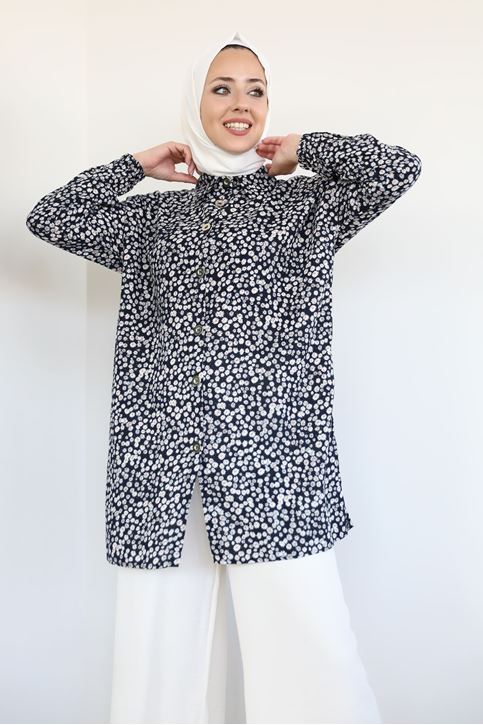 05034 Desenli Tunik-Papatya Siyah