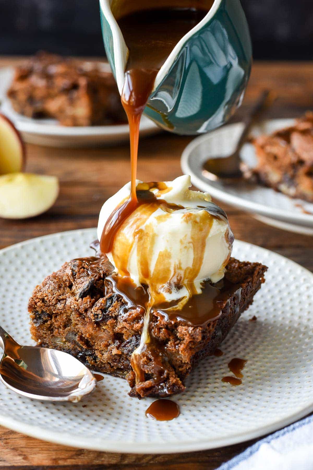 Spiced Apple Cake drizzled with bourbon caramel sauce makes a ridiculously great dessert for autumn!