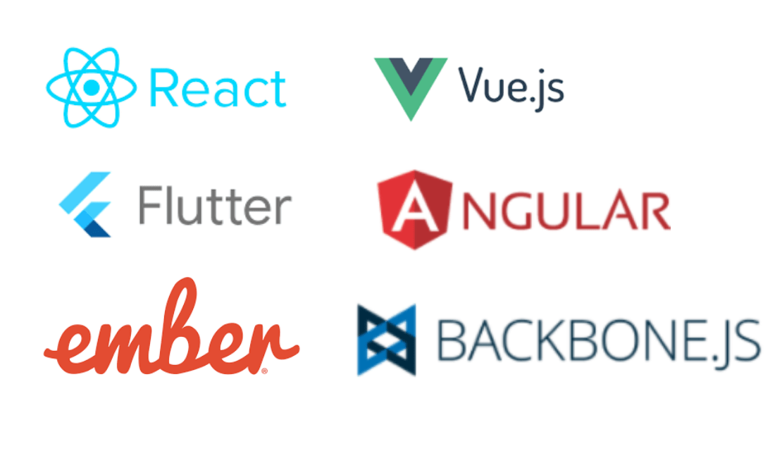 Angular, flutter , React , Backbone.js, ember.js flutter,vue.js