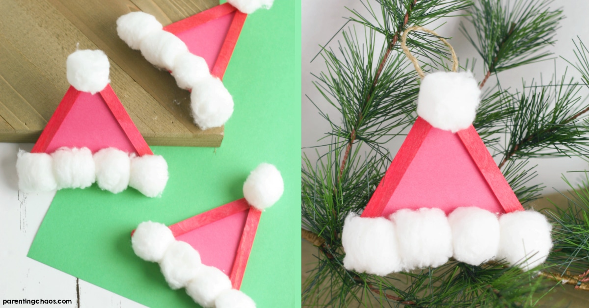 Santa Hat Popsicle Stick Ornament for Christmas