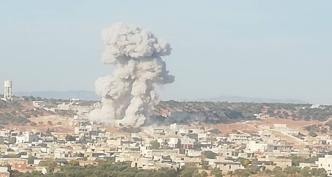 Russian warplanes bombarded the town of Maaret Haramah, south of Idlib