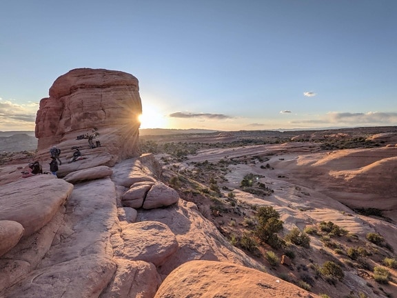 rock climbing, rock climber, canyon, desert, tourist attraction, tourist, sandstone, sunset, landscape, park
