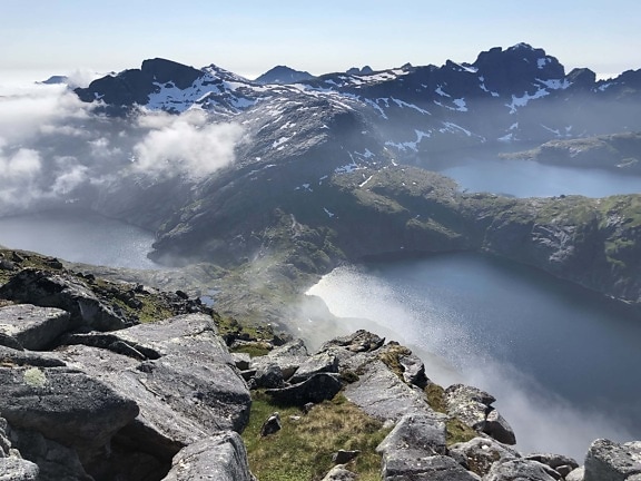 mountains, spectacular, panorama, lakes, above, clouds, glacier, peak, landscape, snow