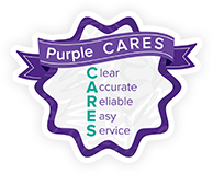 Purple CARES.Clear, Accurate, Reliable, Easy Serivce