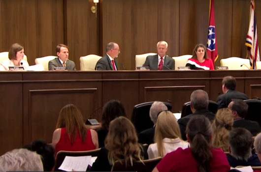 [Photo: A committee of state senators listen to testimonies.]