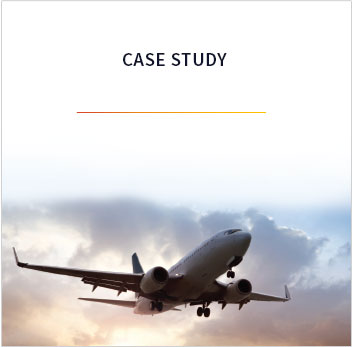 Picture of a plane in flight with sun peaking through storm clouds in the background. The words Case Study are above the image.
