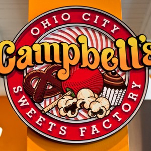 Campbell's Popcorn Shop Logo Carving