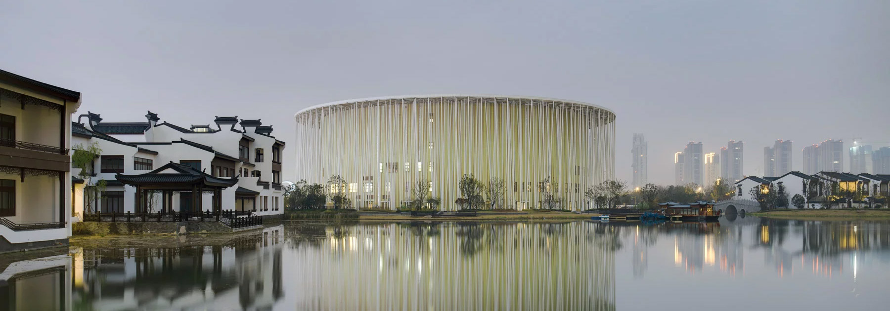 steven chilton architects completes 'bamboo forest' wuxi taihu show theater