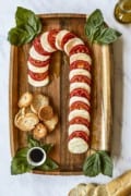 Caprese Candy Cane Board from Beautiful Boards Cookbook by Maegan Brown