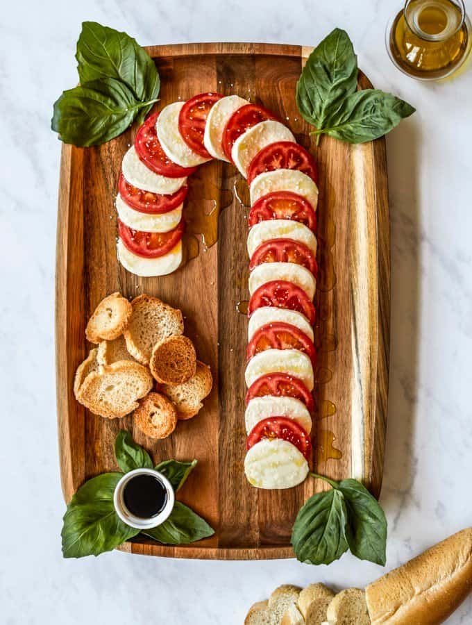 Caprese Candy Cane Board from Beautiful Boards Cookbook by Maegan Brown