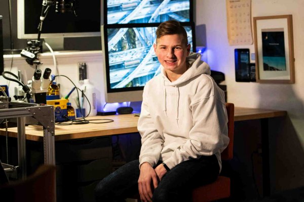 Moses Buckwalter at his workstation