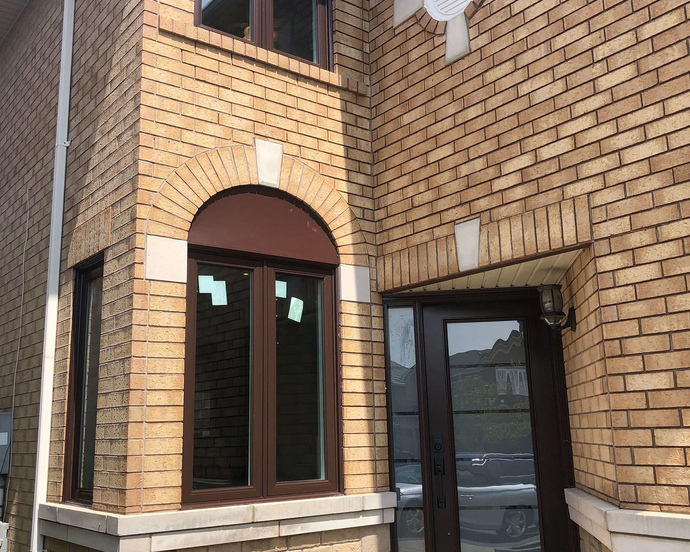 Brown casement windows