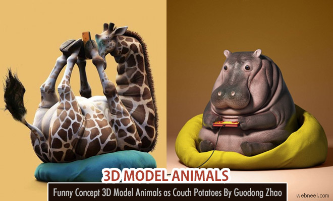 Funny 3D Model Animals as Couch Potatoes By Guodong Zhao