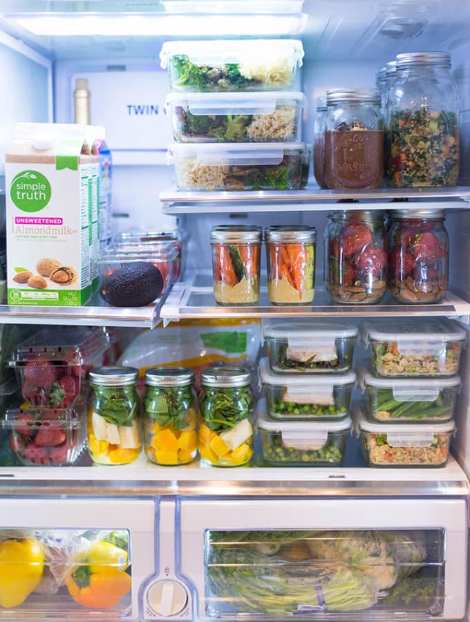 View of the refrigerator once all meal prep for weight loss is done.