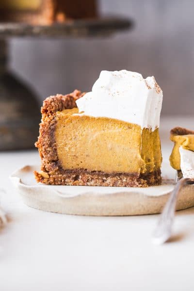 This&nbsp;Baked Vegan Pumpkin Cheesecake&nbsp;will wow you with its rich texture, spices, and graham cracker style crust. It's the perfect vegan Thanksgiving dessert.