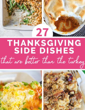 A collage of four side dish recipes with text in the middle.