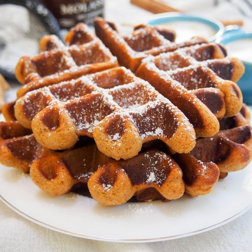 two gingerbread waffles on plate