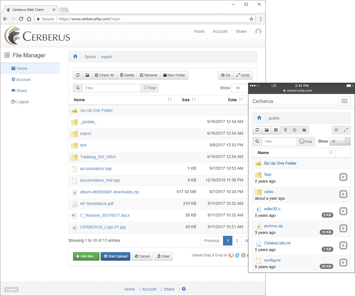 Cerberus FTP Server 9.0 Desktop and Mobile Web Client
