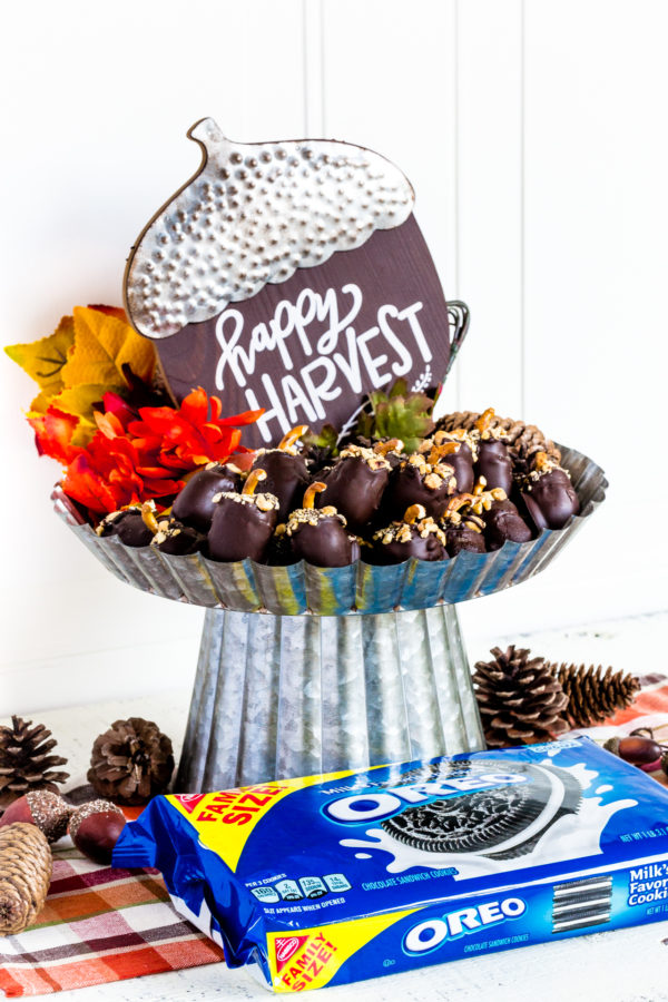 Oreo Balls in the shape of acorns.