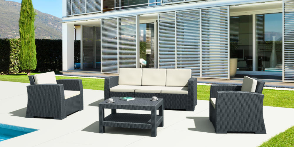 Monaco Wickerlook 4 Piece XL Sofa Deep Seating Set Dark Gray with Cushion ISP836-DG