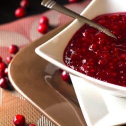 Raspberry Cranberry Sauce in a serving dish