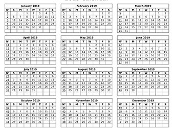 2019 calendar