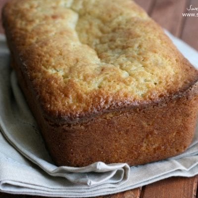 buttermilk banana bread on a tea towel