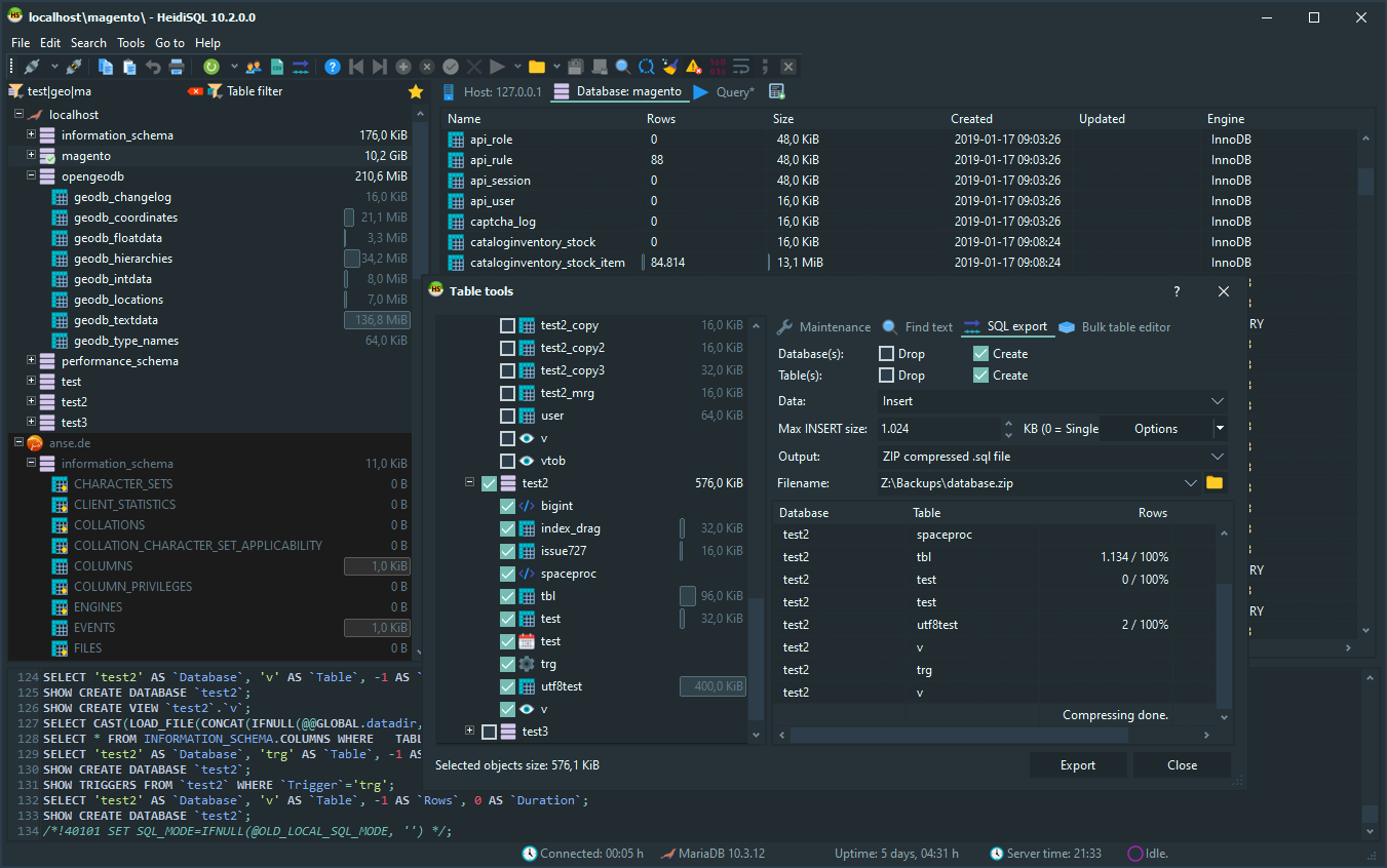 HeidiSQL screenshot: main screen