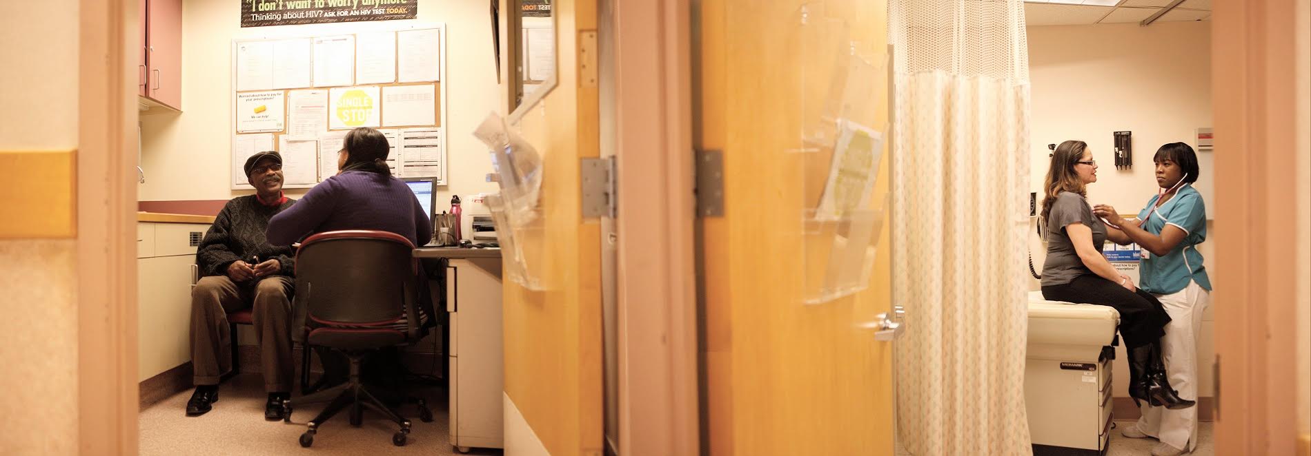 A man sees his case manager while a woman next door gets primary care.