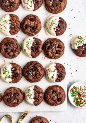 double chocolate chip cookies with icing and sprinkles