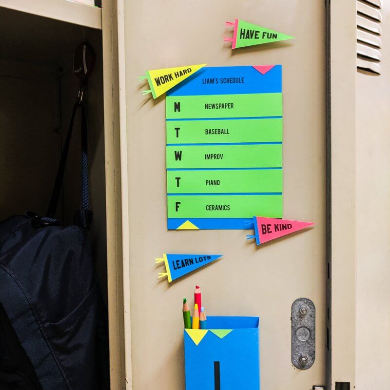 DIY locker decorations inside a school locker