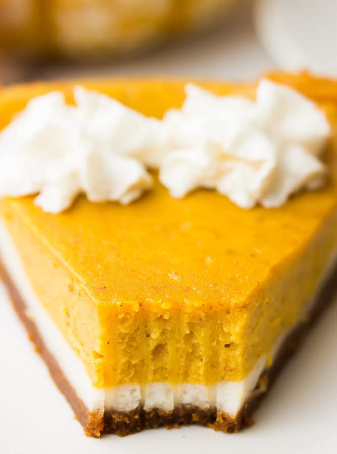 showing inside texture of pumpkin layered cheesecake close up