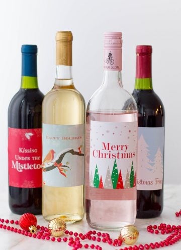 wine bottles with Christmas labels