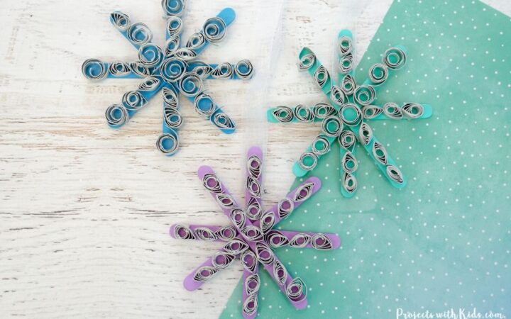 Paper quilled popsicle stick snowflakes ornament craft