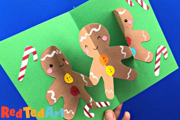 Easy Gingerbread Men Pop Up card made from paper chains for 3d Christmas card fun