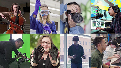 collage of 8 students featured in faces or RIT videos