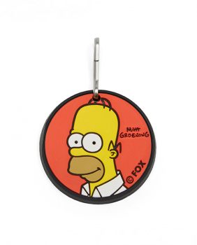 Rubber Homer Simpson keyring with red background
