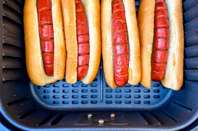 hot dogs in buns in an air fryer
