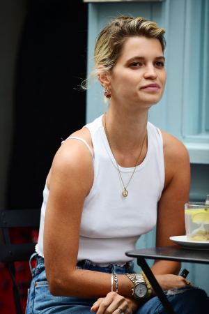 Pixie Geldof Nipple Pokies at an Outdoor Cafe
