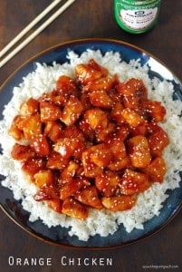 Orange chicken over rice