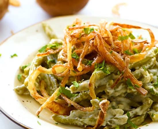 Classic green bean casserole on a plate