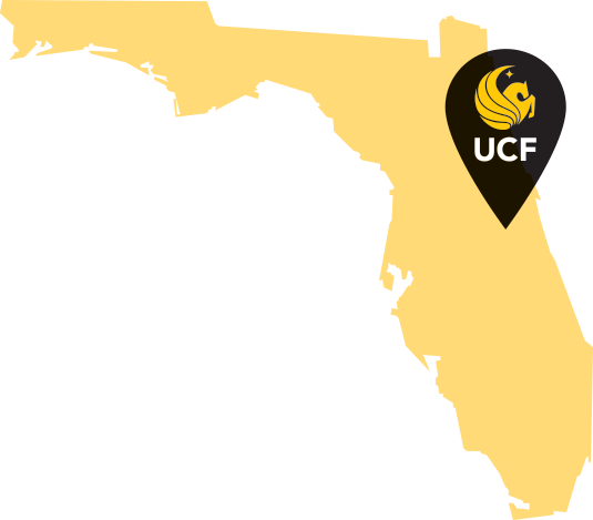 Image of Florida with marker where UCF is located