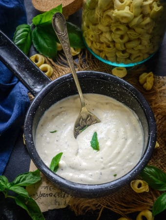 Bechamel sauce in a pan.