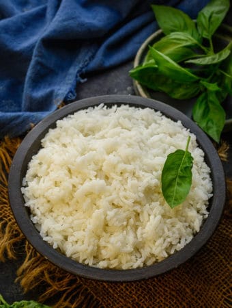 Instant Pot jasmine Rice served in a bowl.