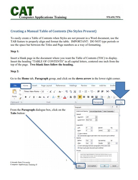 Table of Contents Manual Template